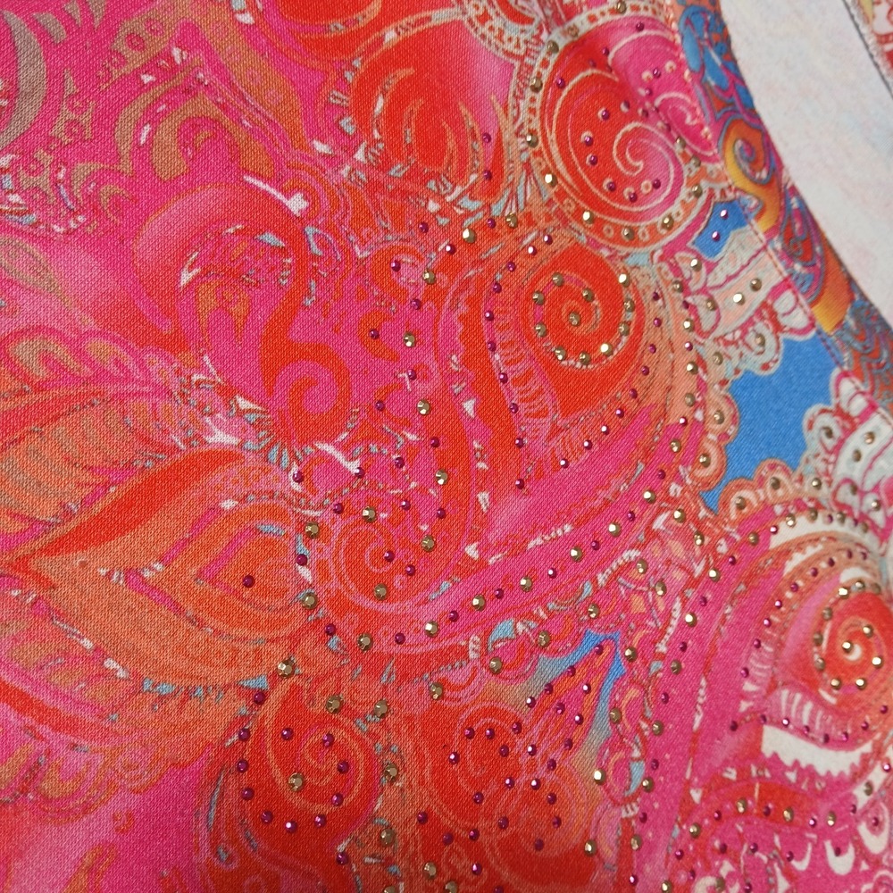 One World Womens Lg Abstract Embellished Coral Org Roses Asym Sweater Tunic Top - Picture 4 of 14